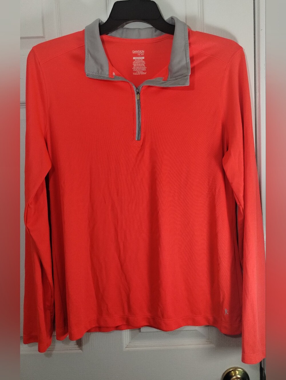 Danskin Women's Long-Sleeve Quarter-Zip Athletic Shirt - Neon Orange/Gray